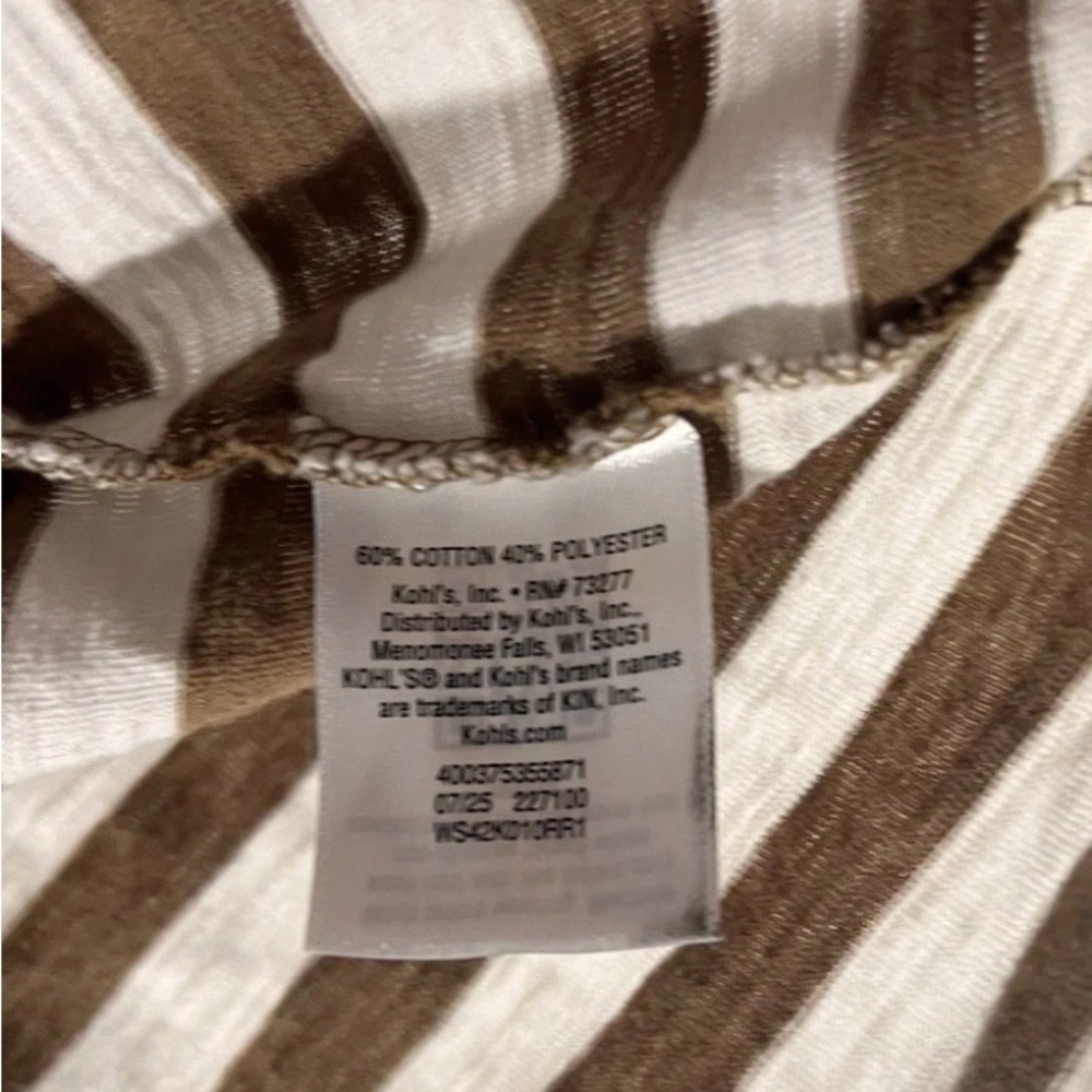 Kohl's SONOMA Brown and White Striped Knit LONG TEE Top LIKE NEW - Picture 5 of 6